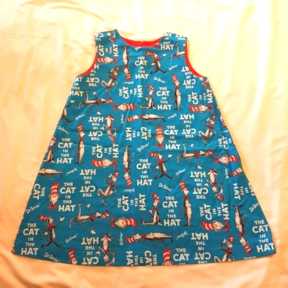 Cat in the Hat girls size 5 dress shift hand crafted